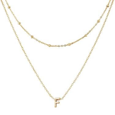 Imagem de 1 colar com letra inicial e 1 corrente curta, moderno banhado a ouro, colar com inicial e pingente minúsculo para mulheres, joias (F), Medium, Cobre, Sem Pedra Preciosa