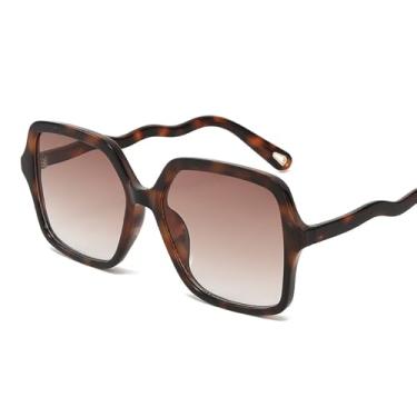 Imagem de Óculos de sol quadrados grandes para mulheres e homens, óculos de sol retrô modernos - armação quadrada, Leopardo/marrom