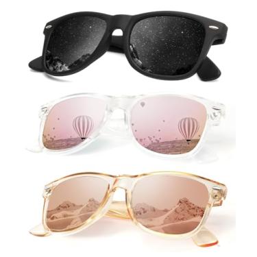 Imagem de Pacote com 3 óculos de sol polarizados para homens e mulheres com acabamento fosco, lentes espelhadas coloridas, Preto + rosa sakura + rosa pálido