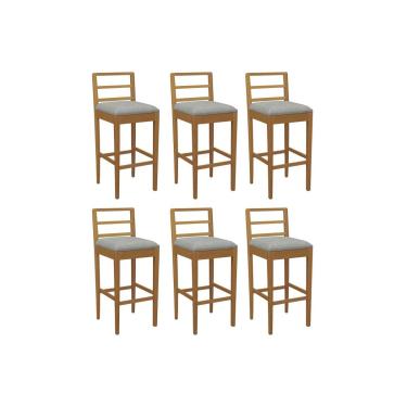 Imagem de Banqueta Sala de Jantar Sofia 1BMM006CA Premium Madeira Maciça Kit 6 Un Carvalho/Linho Cinza - Kappesberg