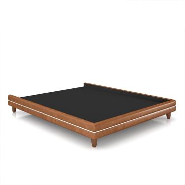 Imagem de Cama Avulsa Para Colchão Queen Torres Pés Em Madeira Pu Caramelo G91 - Gran Belo