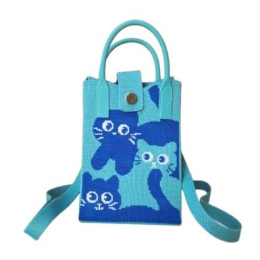 Imagem de Bolsa feminina de malha transversal para telefone casual moda pequena bolsa de ombro, tecido de malha leve para passeios diários tarefas, Azul