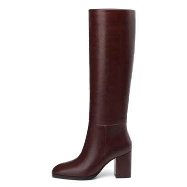 Imagem de NUMALEO Botas femininas na altura do joelho, salto grosso, bico quadrado, botas longas de 7,6 cm para mulheres, botas GoGo com zíper lateral, Borgonha, 6.5