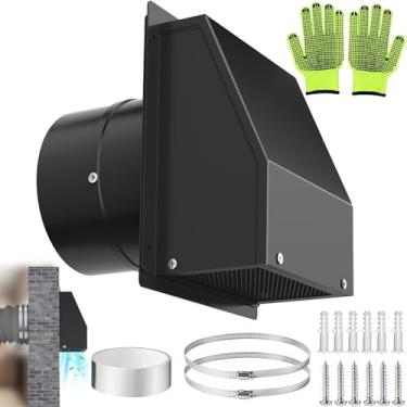 Imagem de Tampa de ventilação de parede com capuz de 25 cm com tela e amortecedor, tampa de ventilação de exaustão de parede externa de aço galvanizado preta para secador de banheiro exaustor ventilação de duto