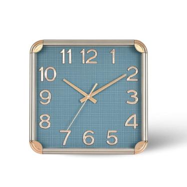 Imagem de Relógio de parede, quadrado moderno, 30 cm, quartzo silencioso, plástico dourado