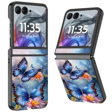 Imagem de WZCJDHMJ Capa para Motorola Razr 2025/2024, fina, fina, rígida, policarbonato, antiarranhões, capa protetora à prova de choque para Moto Razr 50-Blue Butterfly