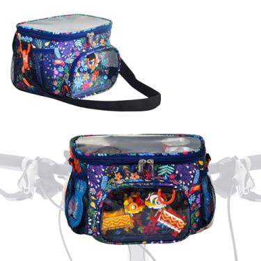 Imagem de Remobia Hicol Cesta de bicicleta infantil, bolsa durável para bicicleta e scooter, bolsa de guidão de bicicleta de tecido impermeável para meninos, meninas, crianças pequenas com alça de ombro (flor)