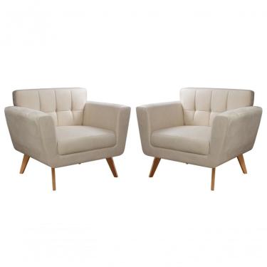 Imagem de Conjunto 2 Poltronas Bruna Confortável Decorativa Moderna - Veludo Capuccino 250