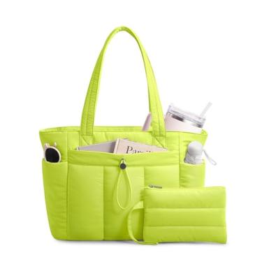 Imagem de TOPDesign Bolsa feminina com porta-copos, compartimento para laptop, bolsa de cosméticos e bolsa de carrinho para trabalho, viagens, Verde claro, Medium, Casual