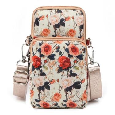 Imagem de Bolsas transversais leves pequenas bolsas para celular mini carteiras de pulso bolsa de ombro bolsa de braço bolsa de mão, Flores brancas, Small, Bolsa transversal pequena