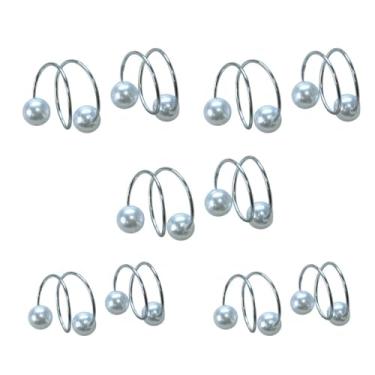 Imagem de Anel Argola Para Guardanapos Decorativos, Kit com 2, 4 ou 10 Peças, Dourado ou Prata, com Pérolas ou Pedra Cristalina, 4 x 3 cm e 4,5 x 4,5 cm (Duas Voltas (Prata), 10 Anéis)