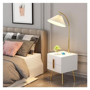 Imagem de Luminária de chão Combinação de mesa e abajur com lâmpada LED, abajures modernos meados do século gaveta, final moderna para quarto, sala estar, escritório(Branco)