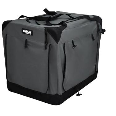 Imagem de EliteField Gaiola macia dobrável de 4 portas com cortinas e bolsa de transporte (garantia de 2 anos), casa para animais de estimação interna e externa (106,66 cm C x 71,12 cm L x 81,2 cm A, cinza + cortinas de 4 portas)
