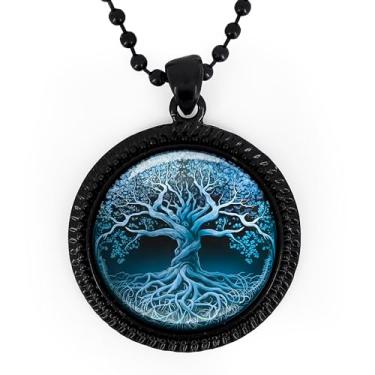 Imagem de Colar de árvore da vida - design de árvore celética azul, folclore irlandês, joias pagãs feitas à mão, prata ou preto - 924-RN, Large, Metal, Sem Pedra Preciosa