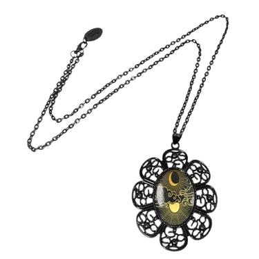 Imagem de Colar celestial - pingente de sol e lua, moldura de filigrana preta - 918-2-JBFN, grande, metal, sem pedra preciosa