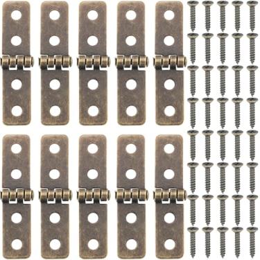 Imagem de FMHXG 10 peças de dobradiça dobrável vintage de ferro mini dobradiça 15,7 x 60 mm vertical 1,5 x 6 cm para caixas de joias, casas de brinquedos, caixas de madeira, armários pequenos gavetas