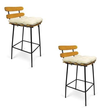 Imagem de Kit 02 Banquetas Costela Suede Bege Base Metal