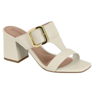 Imagem de Tamanco Beira Rio Feminino Salto Bloco Estiloso com Fivela, Branco off