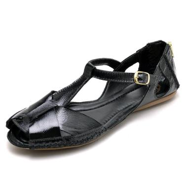 Imagem de Sandalia Sapatilha Conforto Couro Feminina Ziper Traseiro e Fivela Sola Borracha