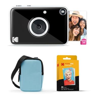 Imagem de Kodak Printomatic+ Pacote iniciante de câmera digital com impressão instantânea + estojo de transporte (azul) + papel fotográfico Zink 20 peças adesivas - 10 MP, fotos coloridas, indicador de status