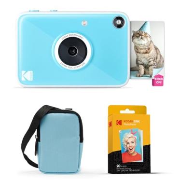 Imagem de Kodak Printomatic+ Pacote iniciante de câmera digital com impressão instantânea + estojo de transporte (azul) + papel fotográfico Zink 20 peças adesivas - 10 MP, fotos coloridas, indicador de status