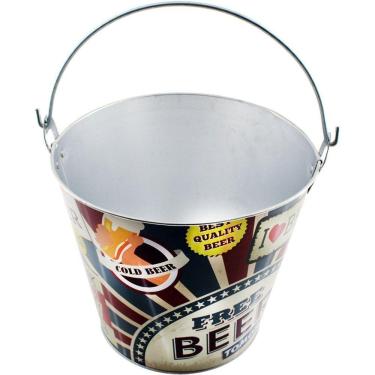 Imagem de Kit 2 Baldes De Gelo Para Cerveja Estampado Em Metal Galvanizado 4,8 Litros