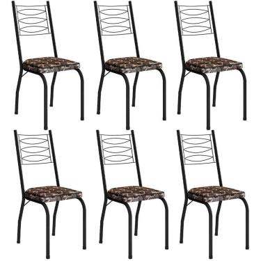 Imagem de Kit 6 Cadeiras Aço Carbono Tubular Metálica Acabamento D-25 Luana Preto-mosaico Palha