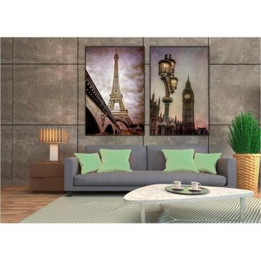 Imagem de Kit Com 2 Quadros Decorativos Cidades Com Moldura Para Sala Quarto Escritório 82x122 Cidades 007
