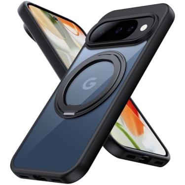 Imagem de Capa magnética para Google Pixel 9/9 Pro com suporte de anel [proteção militar contra quedas] à prova de choque, fina, transparente, suporte invisível (preta) 18-pix9-01