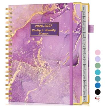 Imagem de Agenda A4 18 meses semanal e mensal 2026-2027, janeiro de 2026 a junho de 2027, agenda diária de 21,6 x 28 cm, agenda semanal e mensal, agenda em espiral para trabalho, escola, casa, mármore roxo