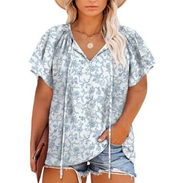 Imagem de Blusa feminina Eytino plus size estampada boho com decote em V, chiffo