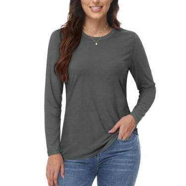 Imagem de Camiseta feminina YUCOLEN de manga comprida, outono, cinza escuro, tam