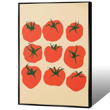 Imagem de Arte de parede de tomate retrô eclética moderna impressão de comida moderna imagem estética de tomate pôster engraçado de frutas para casa apartamento jantar cozinha decoração de parede 30 x 40 cm sem