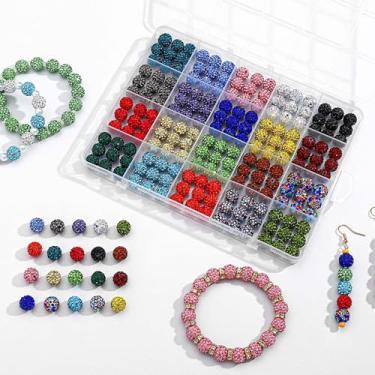 Imagem de MINIMISSMIANYC Kit de fabricação de joias com 180 peças de contas de strass, 10 mm, contas redondas de argila brilhante, bola de discoteca, colar de beisebol, pulseiras, brincos, chaveiro, bolsa