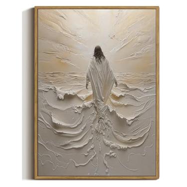 Imagem de ZZTCYSU Jesus Canvas Wall Art Christian Framed Wall Art Jesus Walking on Water Back Impressão Bíblica Moderna Arte de Fé Religiosa para Sala de Estar Quarto Igreja 40.6 cm x 61.0 cm Emoldurado