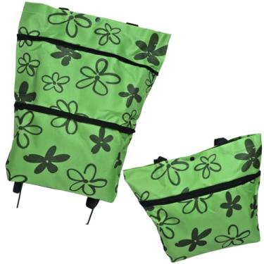Imagem de Bolsa Sacola e Carrinho de Compras 3 em 1 com Rodinhas, Dobrável, Design Floral, 39x45 cm (Verde)