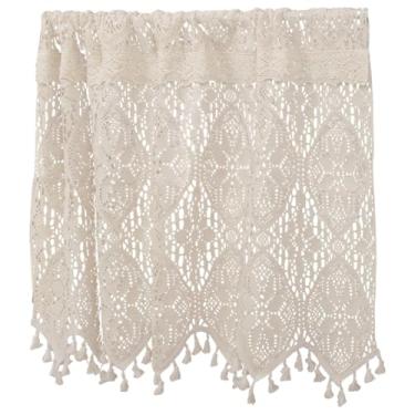 Imagem de Tratamento de janela curta para varão de porta de café, vintage, cortinas de armário de cozinha estilo country com borlas, cortina de renda de algodão de crochê feita à mão