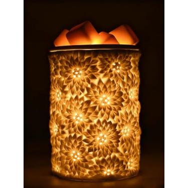 Imagem de Aquecedor de cera de flor de girassol derretido com temporizador regulável elétrico branco cerâmico derretimento de óleo bonito pequeno aromaterapia para homens mulheres queimador decorativo leve vela