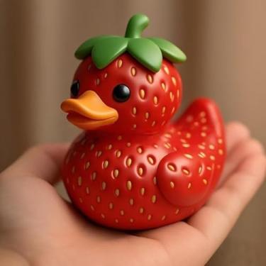Imagem de FBAWCJ Escultura exclusiva de pato de resina, linda estátua de pato de fruta para painel de carro, escritório, decoração de casa, presentes inovadores (Pato morango)