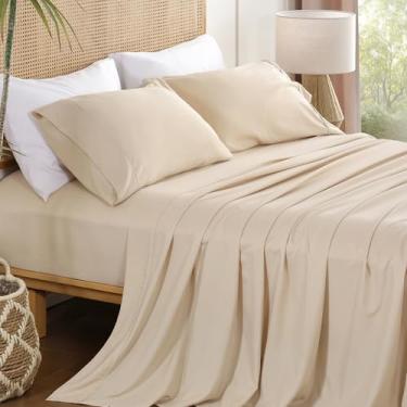 Imagem de Jogo de lençol solteiro de 3 peças, lençóis de cama de microfibra macia e respirável com bolso extra profundo de 40 cm, roupa de cama de hotel de luxo fácil de cuidar, creme