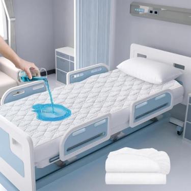 Imagem de 1 lençol de cama protetor de colchão hospitalar impermeável 91,4 cm x 203,2 cm x 22,9 cm, proteção para incontinência hospitalar, tecido macio e respirável para idosos, adultos, lavável na máquina