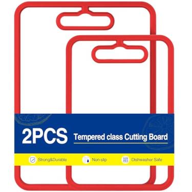 Imagem de Tábua de corte de vidro temperado para cozinha - borda de silicone antiderrapante, resistente a arranhões, calor e estilhaçamento, presente de inauguração de casa para lava-louças, presente novo para