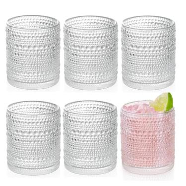 Imagem de FULGNU Conjunto de 6 copos Hobnail (368 g), conjunto de copos vintage, copos de coquetel, copo de vidro em relevo para cozinha, conjunto de copos para cerveja, suco, coquetel, uísque e leite