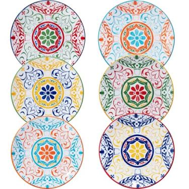 Imagem de LEHAHA Conjunto de pratos de sobremesa de cerâmica de 15 a 15 cm, conjunto de pratos de cozinha de salada de 6 peças, pequenos pratos de almoço para salgadinhos de bolo. Seguro para micro-ondas e