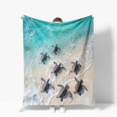 Imagem de Cobertor de tartaruga marinha, macio, quente, aconchegante, litoral, praia, cobertores, felpudo, felpudo, oceano, tartaruga, presentes para sofá-cama, sofá, decoração de casa, 101 x 127 cm