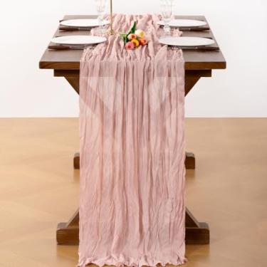 Imagem de Santaben Caminho de mesa de gaze rústico boho rosa empoeirado 50 cm × 300 cm pano de queijo transparente 3 m para festa de aniversário de Ação de Graças cerimônia de casamento chá de bebê decoração de