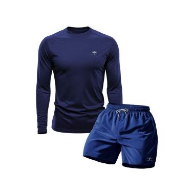 Imagem de Conjunto Camiseta Manga Longa Dry Proteção Uv e Short Mauricinho Academia Verão Básico-Masculino