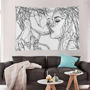 Imagem de Tapeçaria para pendurar na parede Kissing Lovers Abstract Line Art 150x130cm