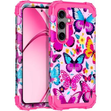 Imagem de Rancase Capa para Galaxy S24, proteção resistente à prova de choque de três camadas de plástico rígido + capa protetora de borracha de silicone macio para Samsung Galaxy S24, brilha no escuro - rosa