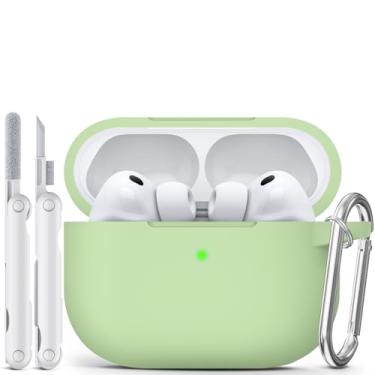 Imagem de MCTOPZO Capa para AirPods Pro 3 2025 vem com kit de limpeza, capa protetora de silicone macio para Apple AirPods Pro 3ª geração com chaveiro, capa para AirPod Pro 3 para mulheres e homens - verde